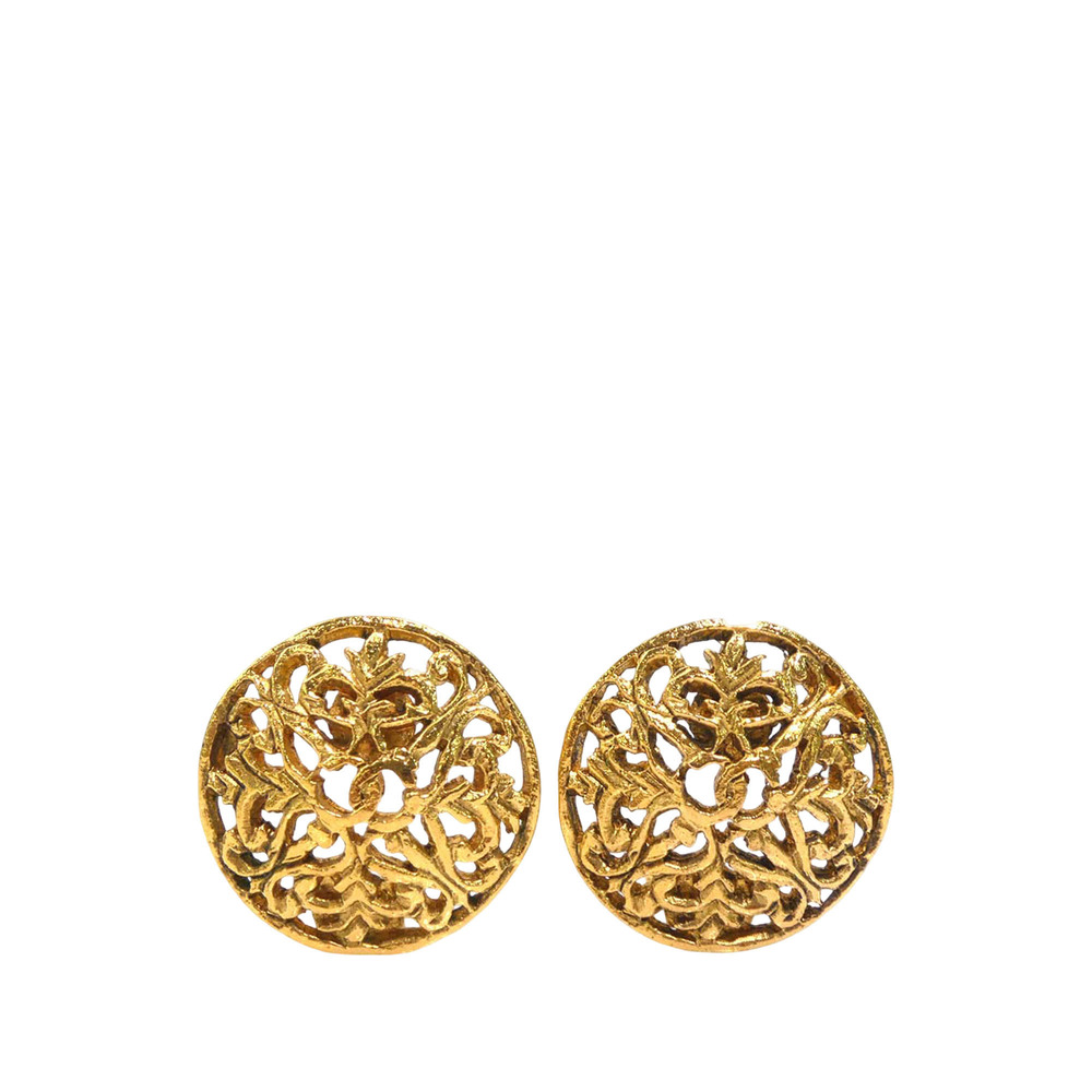 Pre-Loved Chanel CC Gold Plated Filigree Round Clip On Earrings